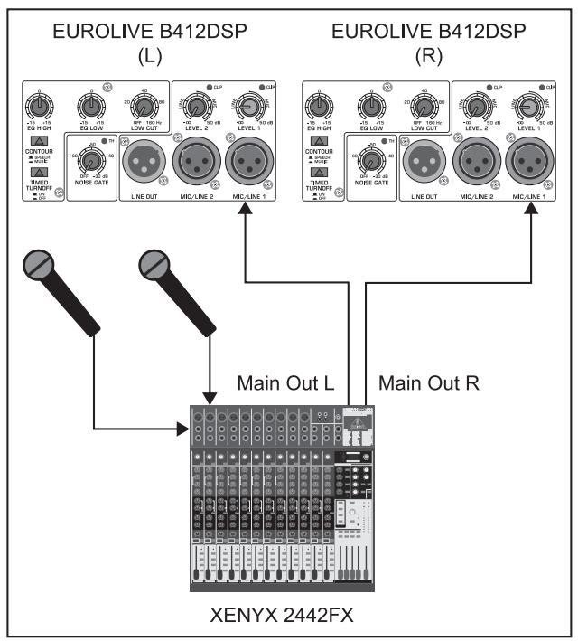 BEHRINGER B412DSP - Câblage d'une console : - 1