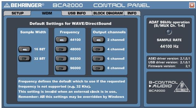 BEHRINGER BCA2000 - Fenetre SETUP : - 2