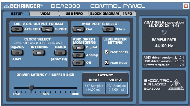 BEHRINGER BCA2000 - Fenetre SETUP : - 1