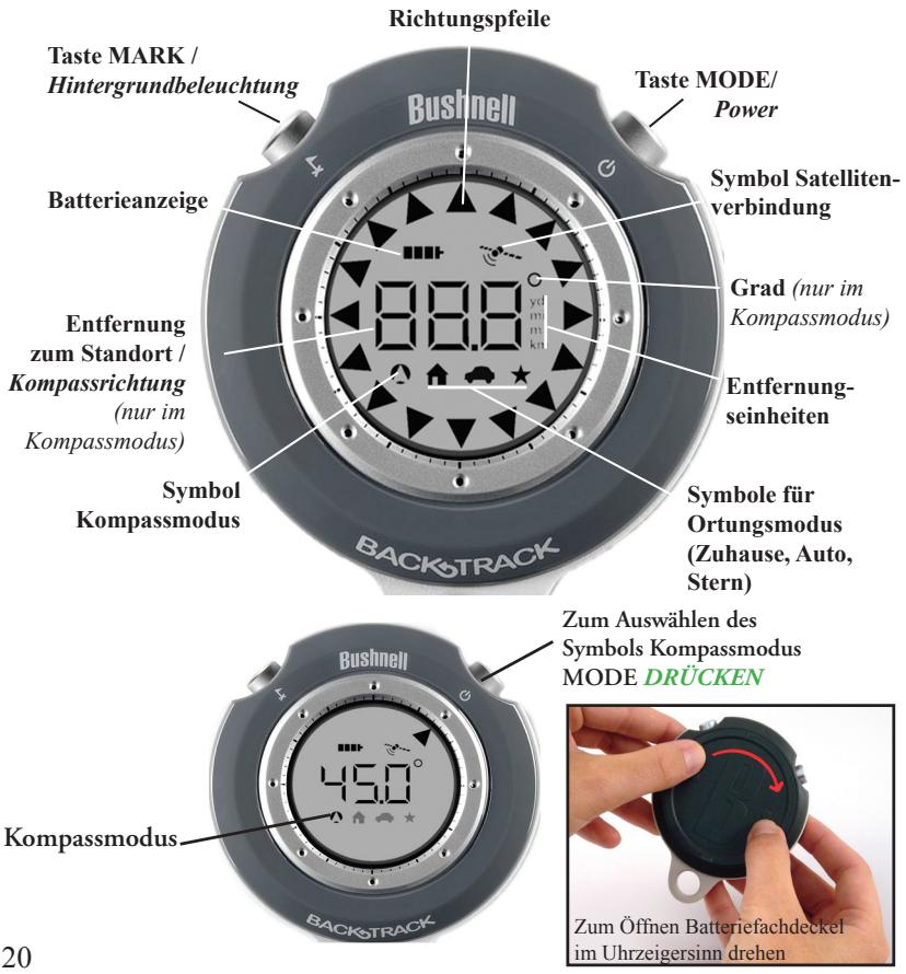BUSHNELL BACKTRACK - Erläuterungen zu Tasten und Display - 1
