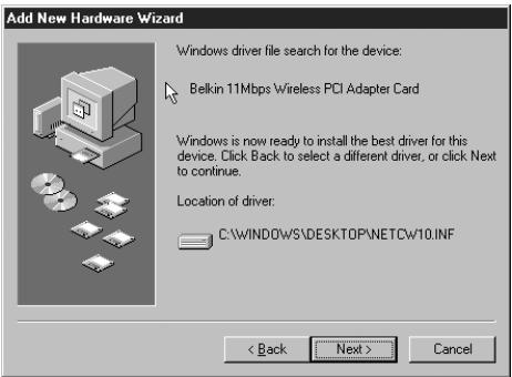 BELKIN F5D6000-C - Installation des pilotes PCI - Windows 98/Me - 1