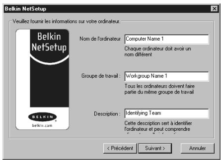 BELKIN F5D6000-C - Configuration de votre ordinateur Windows 98/Me à l'aide de l'utilitaire Belkin NetSetup - 3