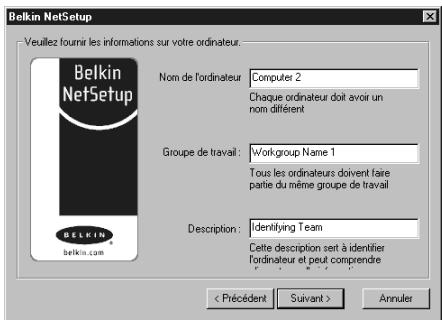BELKIN F5D6000-C - Configuration d'ordinateurs additionnels à l'aide du logiciel Belkin NetSetup - 2