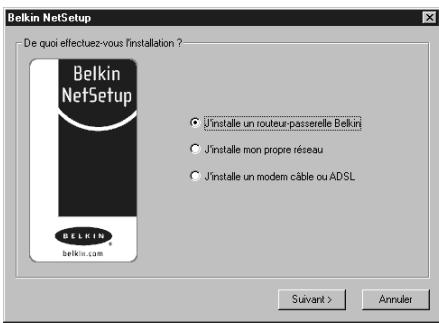 BELKIN F5D6020 - Configuration de votre ordinateur sous Windows 98/Me à l'aide de NetSetup de Belkin - 1