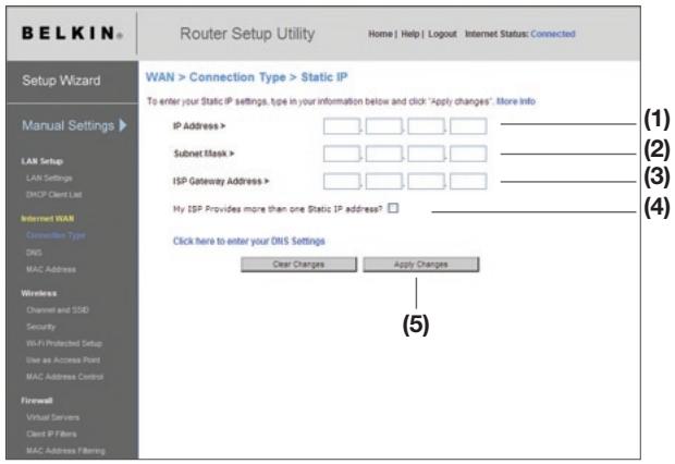 BELKIN F5D8232-4 - Internetverbinding instellen op "Static IP" - 1