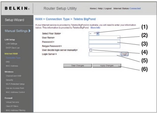BELKIN F5D8232-4 - Einstellen des Verbindungstypes für Telstra® BigPond - 1