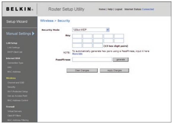 BELKIN F5D8232-4 - Configuración de la encryptación WEP - 1