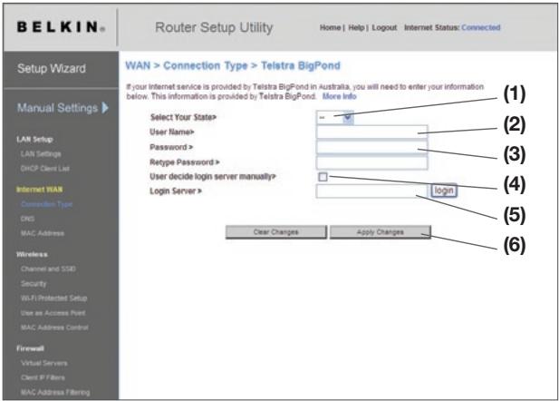 BELKIN F5D8232-4 - Impostazione del tipo di connessione per gli utenti Telstra® BigPond - 1
