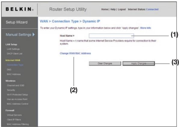 BELKIN F5D8232-4 - Réglage du type de connexion FAI comme « IP Dynamique » - 1