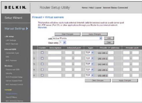 BELKIN F5D8232-4 - Configuración de los ajustes de reenvío interno - 1