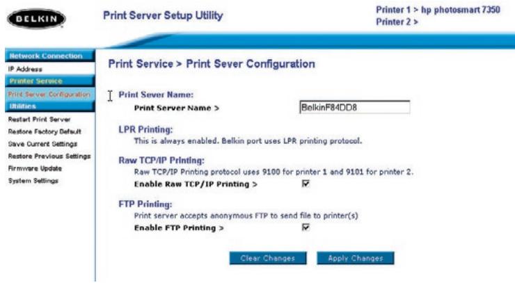BELKIN 2-PORT USB PRINT SERVER #F1UP0301 - Interface Web - Configuration du serveur d'impression - 1