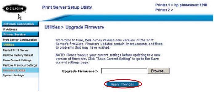 BELKIN 2-PORT USB PRINT SERVER #F1UP0301 - Interface Web - Mise à jour du micrologiciel - 1