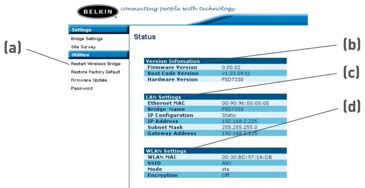 BELKIN ADAPTATEUR ETHERNET SANS FIL 802.11G #F5D7330FR - Statut - 1