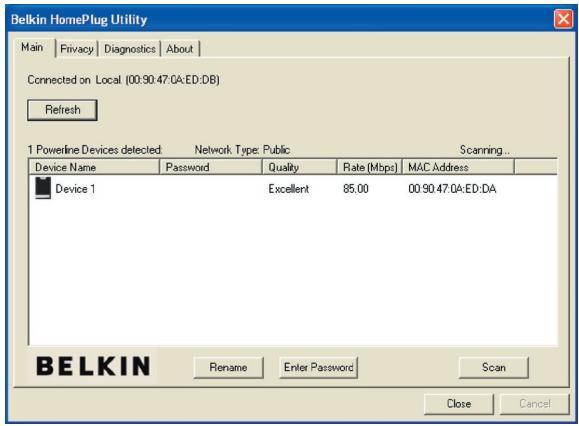 BELKIN ADAPTATEUR RÉSEAU CPL TURBO (85 MBPS) #F5D4071EA - Partie 1: Diagnostic d'un dispositif HomePlug local - 1