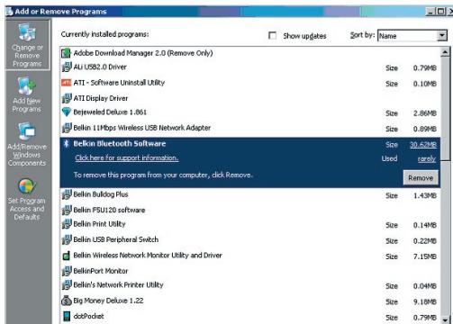 BELKIN ADAPTATEUR USB BLUETOOTH™-10 MÈTRES #F8T013FR - Uninstalling the Software - 1