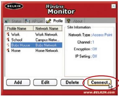 BELKIN ADAPTATEUR USB SANS FIL MODE HAUT DÉBIT #F5D7051FR - Onglet « profile tab: creating a profile [profil : création d'un profil] - 1