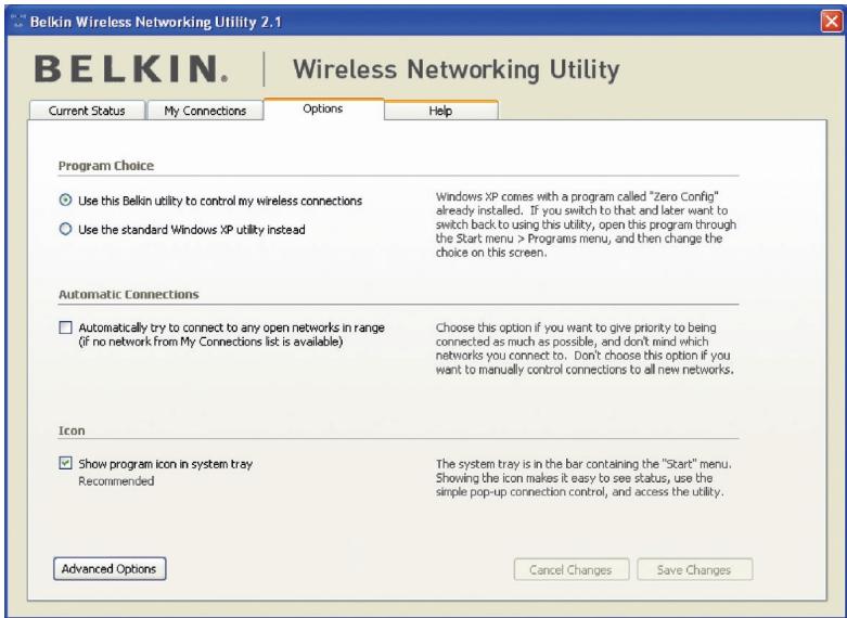 BELKIN ADAPTATEUR USB SANS FIL N1 #F5D8051FR - Opties voor de Wireless Networking Utility - 1