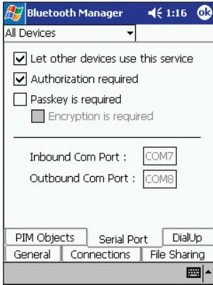 BELKIN CARTE ADAPTATEUR PDA BLUETOOTH™ #F8T020FR - Onglet « Serial Port » (Port série) - 1