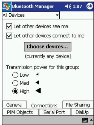 BELKIN CARTE ADAPTATEUR PDA BLUETOOTH™ #F8T020FR - Onglet « Connections » (Connexions) - 1
