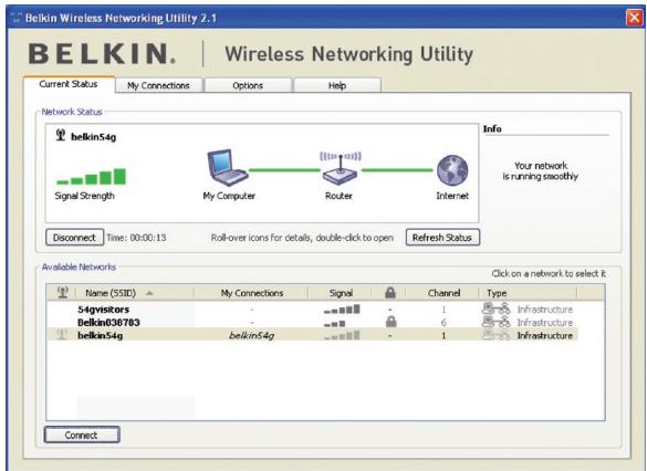BELKIN CARTE RESEAU SANS FIL G+ MIMO - État du réseau et astuces - 1