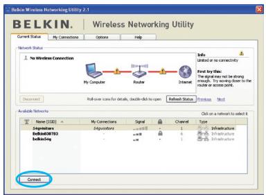 BELKIN CARTE RESEAU SANS FIL G+ MIMO - Utilisation de l'Utilitaire de surveillance réseau sans fil Belkin - 2
