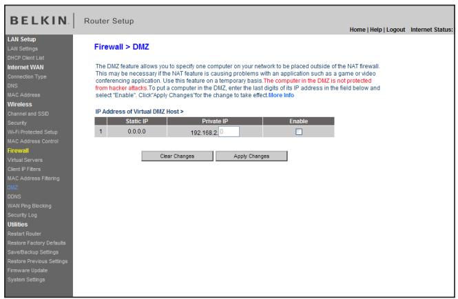 BELKIN MODEM ROUTEUR SANS FIL N #F5D8636ED4A - Activer de la zone démilitarisée (DMZ) - 1