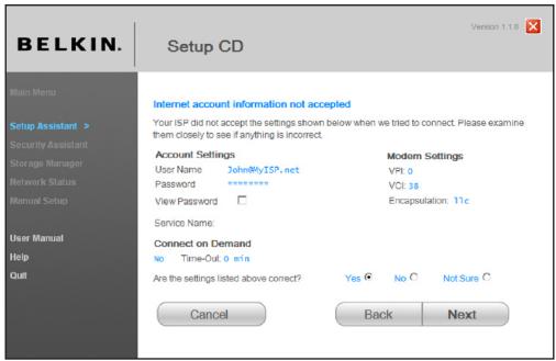 BELKIN MODEM ROUTEUR SANS FIL N #F5D8636ED4A - Vérification des paramètres - 1