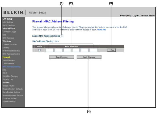BELKIN MODEM ROUTEUR SANS FIL N #F5D8636ED4A - Configuration du filtrage d'adresses MAC - 1