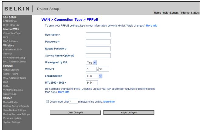 BELKIN MODEM ROUTEUR SANS FIL N #F5D8636ED4A - Configuration de la connexion de type PPPoE ou PPPoA - 1