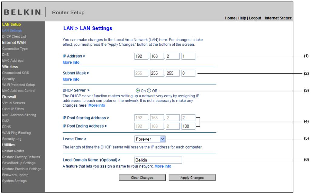 BELKIN MODEM ROUTEUR SANS FIL N #F5D8636ED4A - Modification des paramètres de réseau local (LAN) - 1