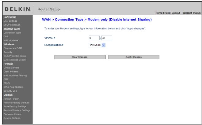 BELKIN MODEM ROUTEUR SANS FIL N #F5D8636ED4A - Configuration de votre connexion pour désactiver le partage de l'Internet - 1