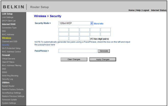 BELKIN MODEM ROUTEUR SANS FIL N #F5D8636ED4A - Configuration du chiffrement WEP - 1