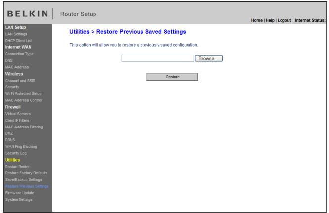 BELKIN MODEM ROUTEUR SANS FIL N #F5D8636ED4A - Rétabillisement d'une configuration précédente - 1