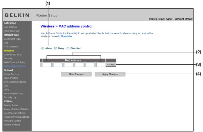 BELKIN MODEM ROUTEUR SANS FIL N #F5D8636ED4A - Dresser une liste d'ordinateurs « autorisés » - 1