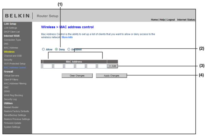BELKIN MODEM ROUTEUR SANS FIL N #F5D8636ED4A - Dresser une liste d'ordinateurs « refusés » - 1