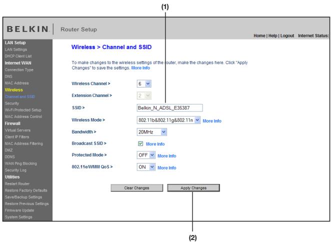 BELKIN MODEM ROUTEUR SANS FIL N #F5D8636ED4A - Modification du nom du réseau sans fil (SSID) - 1