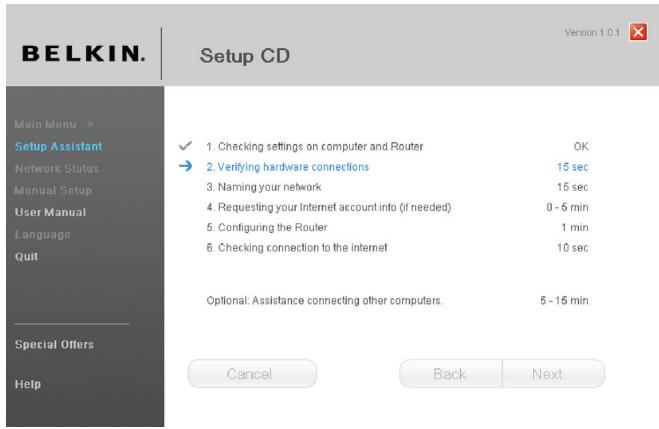 BELKIN MODEM-ROUTEUR SANS FIL G - Verification des connexions physiques - 1