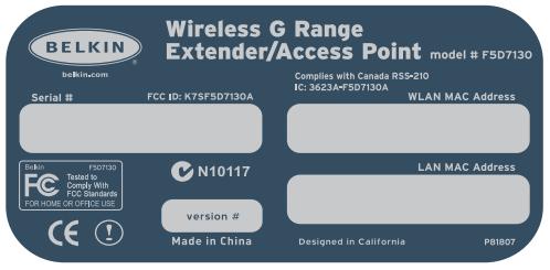 BELKIN POINT D’ACCÈS RÉSEAU SANS FIL 802.11G #F5D7130FR - Configuration en tant que module d'extension de portée sans fil - 2