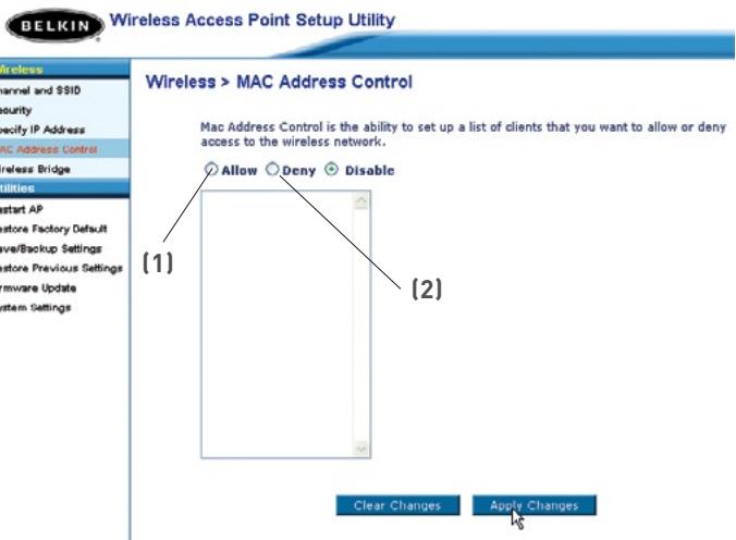 BELKIN POINT D’ACCÈS RÉSEAU SANS FIL 802.11G #F5D7130FR - Dresser une liste d'ordinateurs « autorisés - 1