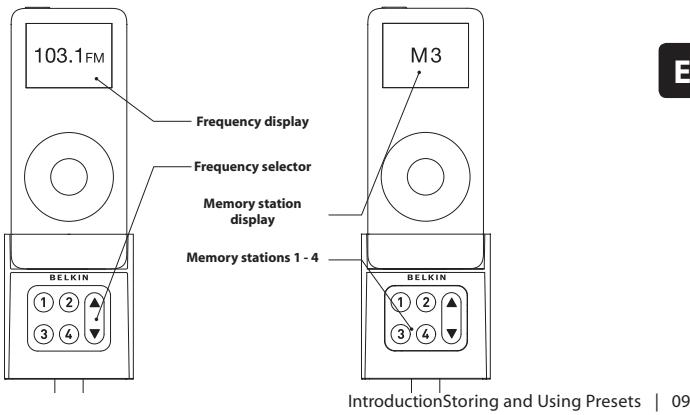 BELKIN TUNEBASE FM TRANSMETTEUR POUR IPOD NANO 2G #F8Z136EABLK - Storing and Using Presets - 1