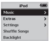 iPod Music > Extras > Settings > Shuffle Songs Backlight