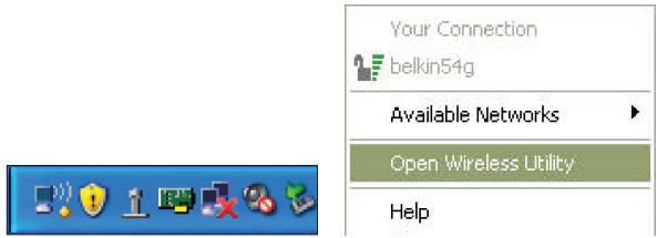 BELKIN ADAPTATEUR USB SANS FIL N F5D8055ED - Accès à l'Utilitaire réseau sans fil à partir de la barre des tâches Windows - 1