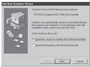 BELKIN CARTE IEEE 1394 FIREWIRE® PCI #F5U502EA - Installation du pilote pour Windows Me - 1