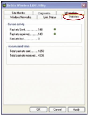 BELKIN CARTE RÉSEAU SANS FIL G MODE HAUT DÉBIT POUR ORDINATEUR PORTABLE #F5D7011FR - Cliquez sur l'onglet « Statistics [Statistiques] » - 1