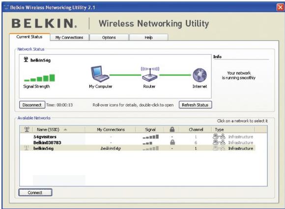 BELKIN CARTE RÉSEAU SANS FIL G MODE HAUT DÉBIT POUR ORDINATEUR DE BUREAU F5D7001FR - Accès à l'utilitaire réseau Belkin à partir de la barre des tâches Windows - 2