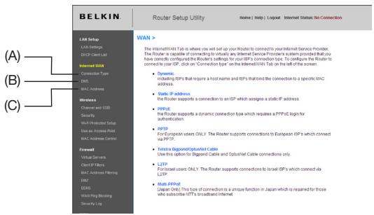 BELKIN F6D4230-4 - Étape 4 : Configuration du routeur pour la connexion à votre fournisseur d'accès à Internet (FAI) - 1