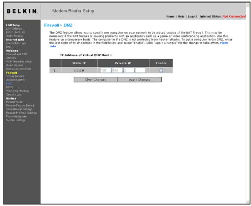 BELKIN MODEM-ROUTEUR SANS FIL N+ - Activer de la zone démilitarisée (DMZ) - 1