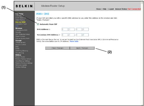 BELKIN MODEM-ROUTEUR SANS FIL N+ - Définition des paramètres personalisés du serveur des noms de domaine (DNS) - 1