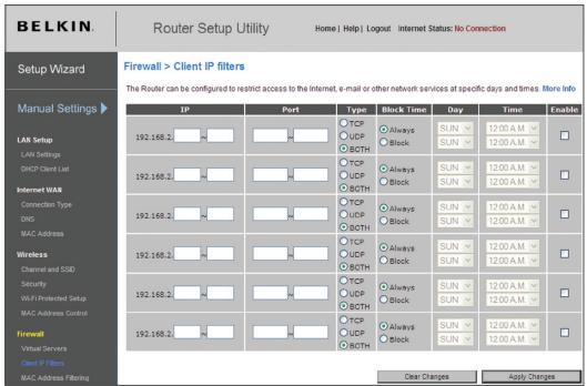 BELKIN MODEM-ROUTEUR SANS FIL N1 VISION #F5D8632FR4A - Définition de filtrés IP de clients - 1