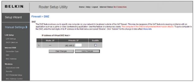 BELKIN MODEM-ROUTEUR SANS FIL N1 VISION #F5D8632FR4A - Activer de la zone démilitarisée (DMZ) - 1